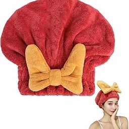Fezora Super Absorbent Hair Towel Wrap for Wet Hair, Fast Drying Microfiber Hair Drying Towel Cap with Bow-Knot, Microfiber Hair Towel Wrap for Women (Red)-image-0