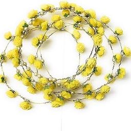 GIRLYZ ATTIRE Artificial Floral Headpiece Green Roses Wedding Bridal Beach Party Travel Headpiece Wreath Crown Tiara for Girls Teens and Women ( Yellow)-image-68