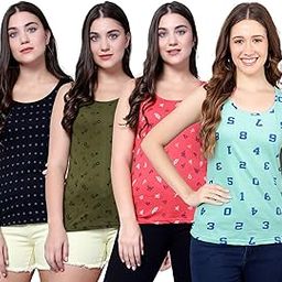 Women's Super Combed Cotton Rib Fabric Slim Fit Tank Top-Pack of 4-image-40