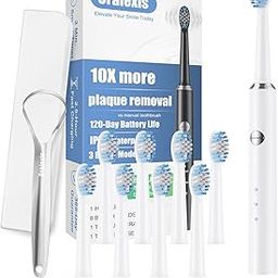 ORALEXIS Sonic Electric Toothbrush for Adults, with 8 Brush Heads, Travel Case & Holder, One Fast Charge Last 90 Days, 2-Minute Smart Timer, 40000 VPM Deep Clean, Rechargeable Toothbrush - White-image-50