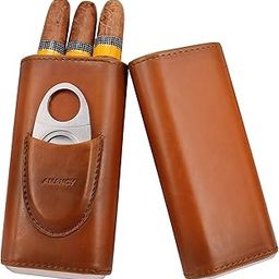 Luxury Cigar Case - 3 Finger Cigar Humidor for Cuban Cigars with Cigar Cutter(Don't contain cigars), Brown, Cigarette Case-image-76
