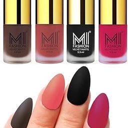 MI FASHION Modern Velvet Matte Lacquer Nail Paint Combos Endless Glam 9.9ml Each Coffee, Light Peach, Black, Pink (Pack Of-4)-image-80