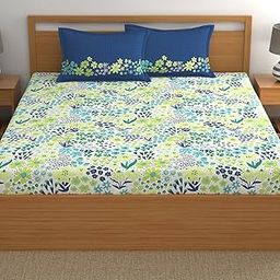 Home Ecstasy 100% Cotton King Fitted Bedsheet with 2 Pillow Covers - (Size 72 x 78 inches, 140 TC, Colour - Blue)-image-71