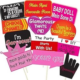 Party Propz | Wedding Photobooth Props Set | 13 Pcs | Durable Cardstock | Party Props for Adults | Bridal Shower & Reception Decor | Fun Photo Booth Kit for Weddings-image-76