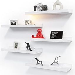 BELIEF WOOD Set of 5 White Floating Shelves, Wall Mounted Shelves for Home Decor, Modern Picture Ledge Shelf with Lip for Wall Storage Nursery, Bedroom, Living Room, Bathroom - White (5)-image-56