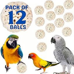 Premium Natural Chew & Shred Sola Wooden Ball Bird Toy for Parrots, Parrotlets, Budgies, Finches, Macaws (Pack of 12 Balls) (12)-11