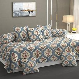 Amazon Brand - Umi Diwan Set Covers Super Soft Brushed Microfiber Cotton 8 Pieces,1 Single Bedsheet (60 X 90 Inches),5 Cushion Covers(16x 16 inches) and 2 Booster Covers(16 X 32 inches) (Blue)-picture-18