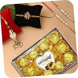 CraftVatika Rakhi Chocolate Hamper Box for Brother and Bhabhi Kids, Rakshabandhan Rakhi Set of 4 with Premium Max Sweet Chocolate Large Pack, Lumba Krishna Pearl Rakhis-image-17
