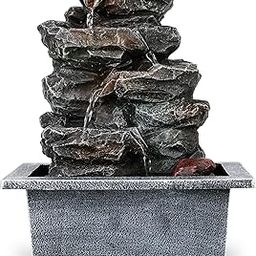 Polyresin Tabletop Indoor Waterfall Fountain with LED Light for Home Decor Showpiece Fountain for Living Room Office Housewarming Gift Meditation Zen Water Fountain-21.3x16.7x26cm(FT_09)-image-58