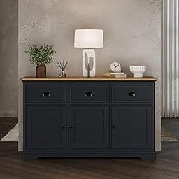 HOBINGENCRAFT Dark Blue Wooden TV Cabinet with Brown Top – 3 Doors & 3 Drawers – (H) 83cm (D) 43cm (W) 189cm-image-21