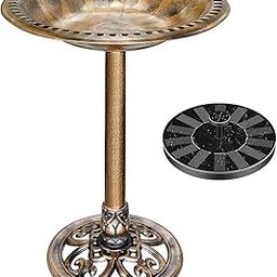 Polyresin Antique Outdoor Copper Garden Bird Bath and Solar Powered Round Pond Fountain Combo Set-image-68