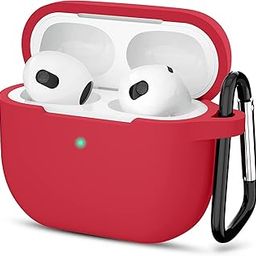 Sounce AirPods 3 Case Cover with Keychain Neck, Protective Silicone Case Skin for AirPods 3rd Generation (2021 Released), Shockproof, Supports Wireless Charging - [Red]-(Case Cover Only)-image-64