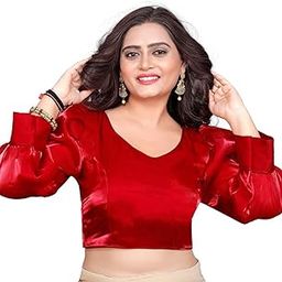 Women's Readymade Padded Blouse in Premium Zimmi Chho Organza | Metallic Shine Fabric | Long Puff Sleeves | Back Hook Design | Stylish for Saree & Ethnic Wear-image-105