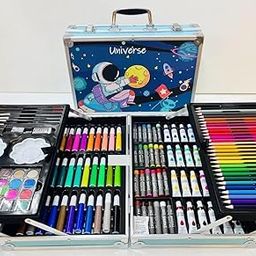 145 Piece Art & Craft Drawing and Color kit for Kids | Non-Toxic Painting & Coloring Kit | Art & Craft Drawing Set with Crayons, Markers, Watercolors & More for Kids (Blue Space)-picture-15