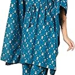 Maternity Feeding Kaftan Set with Zip for Women | 100% Rayon Pre & Post Pregnancy Floral Printed Nursing Kaftan for Easy Breastfeeding (Blue)-image-43
