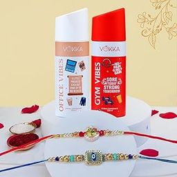 VOKKA Rakhi Gift for Brother – 2 Unisex Deodorants 150ml Each Gym Vibes + Office Vibes with 2 Rakhis | Divine Om & Nazariya Rakhi | Raksha Bandhan Combo Set for Bhaiya & Bhabhi-image-84