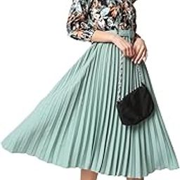 Women's Print 3/4 Sleeve Pleated Midi Dress with Belt-image-7