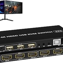 Dual Monitor KVM Switch 4K@60Hz 2 Port Extended Display, Dual Monitor KVM Switch 2 in 2 Out with Audio Microphone Output and 3 USB 2.0 Hub, 2 HDMI Monitors 2 Computers Dual Monitor Switch-image-10