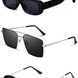 Unisex combo offer pack of 5 shades Unisex Fashion Sunglasses Set, 5 Pairs, Metal Frame, Black and Silver - Combo5-6606-image-76
