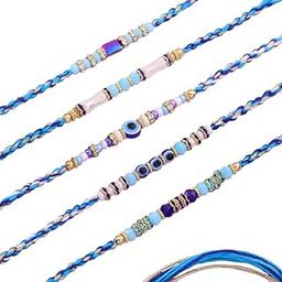 Premium Handcrafted Dazzling Set Of 5 Charmed Protection Evil Eye Rakhi With Roli Pack For Raksha Bandhan - Rakhi For Brother, Bhai, Kids, Bhaiya, Cousins & Raksha Bandhan Gift-image-1