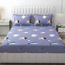 Warisi Kids Bedsheet for Queen Size Bed with Pillow Cover and Made of Cotton| Soft & Breathable | Includes 1 Bedsheet & 2 Pillow Covers | Fits Single/Double/Queen-BZAZKC-17-image-92