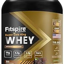 Fitspire Super Gold King Advanced Isolate Whey Protein | 25 Gram Protein Per Scoop & 4.3g BCAA | Whey Fuel For Muscle Strength And Recovery | (Coffee Royal - 1kg)-9