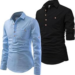 Slim Fit Full Sleeve Cotton Blend Sky Blue Color Kurta for Men Pack of 2-image-101