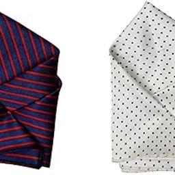 Men’s Satin Pocket Square Combo – Navy Blue with Red Stripes & White with Black Polka Dots-image-92