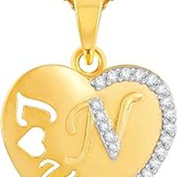 Valentine Love Pendant N Letter Gold plated Heart shaped Valentine Latest American Diamond for Women Girls Girlfriend Couples Lovers alphabet Cubic Zirconia Brass Chain Pendant-image-39