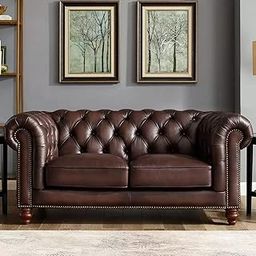 ES ESPINHO ESP186 Solid Sal Wood Leatherette Upholstered Chesterfield 2 Seater Sofa Set for Living Room, Brown Color-image-9
