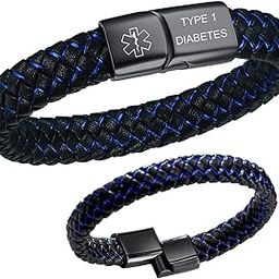 Personalized Medical Alert Bracelets for Men Women Kids, Free Custom Engraving Medical ID Bracelets, Waterproof Adjustable Blue Braided Leather Wristband, Emergency Medic Alert Bracelet, Fits Wrist-image-10