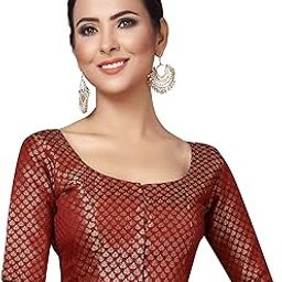 Women's Brocade Elbow Length Sleeves Saree Blouse-image-14