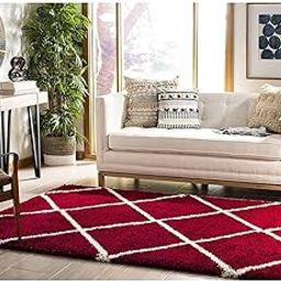 vasac Modern Polyester Anti Slip Shaggy Fluffy Fur Rug and Carpet for Living Room, Bedroom (3x5 feet, red Ivory Box)-image-17
