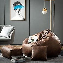Soft Suede Leather Bean Bag with Rectangular Extra Comfortable Footrest & Comfy Cushion with Beans Filled I Bean Bag Chair (Ready to Use) Color & Size- (Brown, XXXXXL)-picture-19