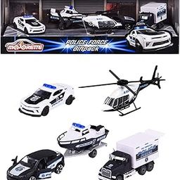 Majorette Police Force Gift Set Toy Vehicles, Die Cast Metal, Movable Parts, 7.5 cm Long Police Car for Children Aged 3 Years and Above- Set of 5- Black and White-image-1