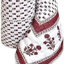 Ahnef Furnishing Jaipuri Rajasthani Traditional Light Weight Pure Cotton Single Bed Soft Jaipuri AC Quilt/Razai Pink Flower Print (Size 85 X 55 inch Hand Stitch Including)| TC - 460-image-25