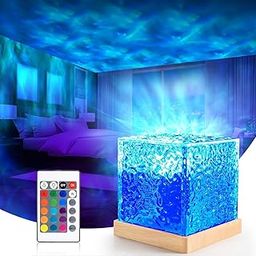 WEZOSHINET Ocean Wave Water Lamp, 3D Water Wave Effect LED Light Projector USB Powered Table Lamp for Bedroom Water Wave Effect Romantic Crystal lamp (Pack of 1)-11