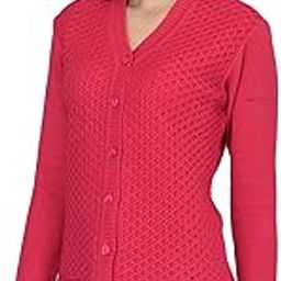 Women's Woolen V-Neck Cardigan - Heavy Daffodil Fabric Winter Wear Pure Wool Long Cotty Fully Warm (Small, Magenta)-picture-16
