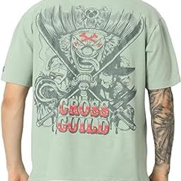 Unisex Anime Oversized Heavy Gauge T Shirt for Men & Women, 240 GSM Cross Guild Printed Anime T Shirts-image-14