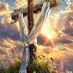 TREXEE Sky Cross Diamond Painting by Numbers 5D Full Round Diamond Painting God Cross Diamond Painting Cross Stitch Kit Prayer Cross Diamond Painting Kits for Adult Home Wall Art Decor (30X40 CM)(without frame)-image-86