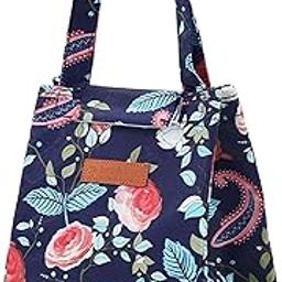 Appywave Floral Lunch Bag, Insulated Tote with Roses or Leaf Pattern (Navy Blue)-image-15