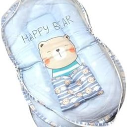 Bearbaby Premium Embroidery Baby Bed Bedding Set with Thick Mattress, Mosquito Net & Neck Pillow | Zip Closure | Soft Cotton Nest for Newborns & Infants (Light Blue)-image-98
