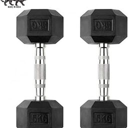 Sportif Hex 5 Kg Rubber Coated Dumbbell (Pair of 2, Black)-picture-25