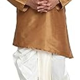 Men's Art Silk Self Design Dhoti Kurta Set Mandarin Collar Ethnic Festive Dress-image-20