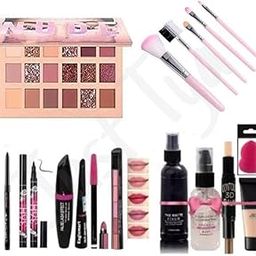 Professional Multicolor Nude Eyeshadow Makeup Kit Set with 5 Pink Makeup Brushes, 1 Lipstick, Fixer, Primer, Contour, Foundation, 3in1 Eye Combo, 36H, Kajal and 1 Beauty Blender - Pack of 17-image-32