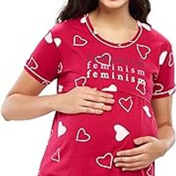 Women's Cotton Heart Printed Maternity & Feeding Regular Fit Top 5643-image-38