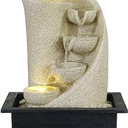 Stonecraft Tabletop Water Fountain with LED Light, Sandstone Cascade Design, Black Base-image-84