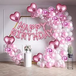Shimmers Birthday Balloon Decoration Kit – 41 Pcs Set Pink & White Balloon Garland Arch with Happy Birthday Foil Letter – Party Backdrop Decor for Girls, Women, Kids & Baby Shower-image-12