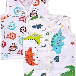 MOM'S HOME Baby Unisex Organic Cotton Muslin Jhabla | Monkey & DinoPark | Set of 2-picture-15