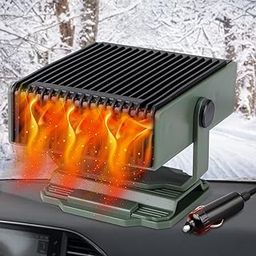 Baquler Portable Car Heater 12V 150W Windshield Defogger 2 In 1 Windshield Defroster Rotatable Fast Heating and Cooling Fan Automotive Windscreen Demister with 360 Degree Rotary Base (Dark Green)-picture-4